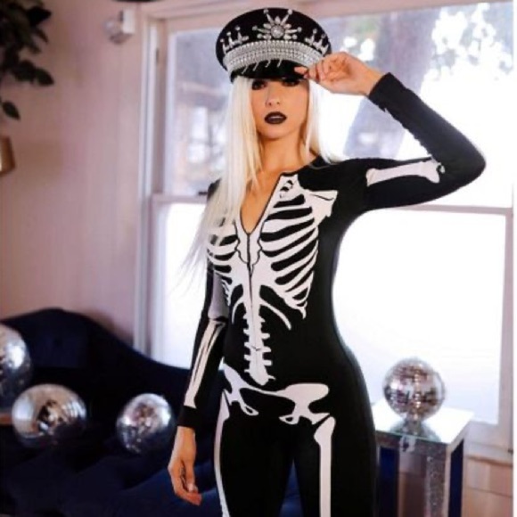Tipsy Elves Skeleton Bodysuit Costume - Size M - Black/White - NWOT - Picture 4 of 10
